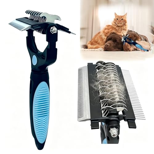 3-in-1 Pet Grooming Brush for Dogs & Cats, Stainless Steel Deshedding Detangler Undercoat Rake for Long Short Hair