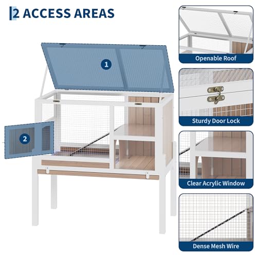 Garvee Wooden Guinea Pig Cage Indoor with Stand, 2-Story Rabbit Hutch Cage | 38" Hamster Hutch, Ramp & Hideout, Clear Vision, Leak-Proof Pull-Out Tray, Lockable Door, Bunny Habitat Grey - color: Grey