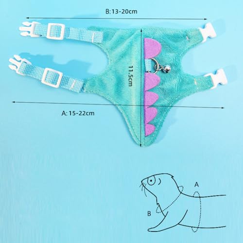 Ferret Harness and Leash Set with Safety Bell – Dinosaur Shaped Adjustable Soft Pet Vest, Ferret Clothes, Hedgehog, Guinea Pig, Rabbit & Small Animals