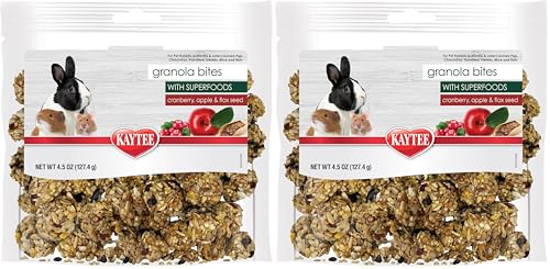 Kaytee Granola Bites with Superfoods Cranberry, Apple and Flax for Rats, Mice, Hamsters, Gerbils, Rabbits, Guinea Pigs and Chinchillas, 4.5 oz (Pack of 2) - size: 4.5 Ounce (Pack of 2), style: Cranberry, Apple & Flax