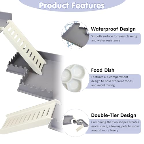 Hermit Crab Climbing Platform L-Shaped & M-Shaped Hermit Crab Climbing Toys with Ladder and Food Dish Habitat Tank Accessories for Reptiles Hamsters Geckos Small Lizards (Gray)