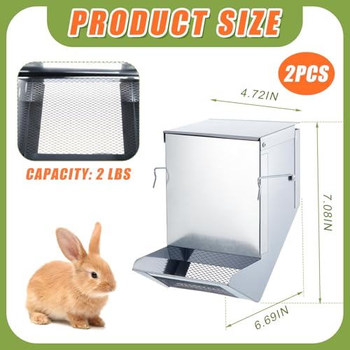 2 Pcs Rabbit Feeder for Cages Small Animal Food Pellet Dispenser with Lid Metal Chicken Grit Oyster Shell Squirrel Feeders Outside(4.7 Inches,Mesh Bottom,Silver) - color: Silver, size: 4.7 Inches, style: Mesh Bottom