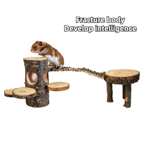 Wooden Hamster Platform Toy, Safe Wood Chinchilla Activity Playground Stand Ladder for Pet Guinea Pig Climbing Bridge Hamster Hideout
