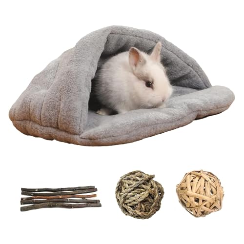 kathson Rabbit Cave Sleeping Bed Guinea Pig Hideout Cozy House Pet Soft Warm Fleece Winter Slipper Cushion Small Animal Nest Cage for Ferrets Squirrel Hamster Chinchilla Rat Hedgehog Bunny - color: Light Gray