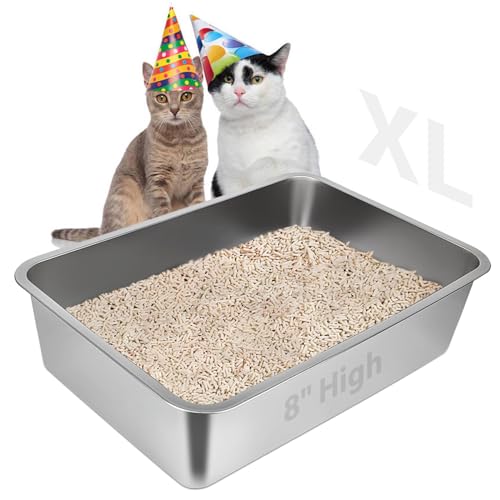 Stainless Steel Cat Litter Box,Extra Large Metal Litter Box,24Lx16x8 in | Extra Large Metal Litter Tray for Big Cats Kitty Rabbits,No Smell,Non Stick,Easy to Clean - color: 8"H, size: 24"L x 16"W