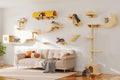 26-in-1 Cat Wall Shelves with Cat Tree, 40''L Tunnel, Moon, Beige | Wall Mounted Cats Furniture Set with Plush Fabric, Cat Climbing Systems for 16 Inch Drywall, with Scratching Posts, Bridge - color: Beige, size: 26-in-1