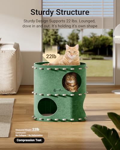 DownyPaws Cat House for Indoor Cats, 2-Storey Cat Bed Cave, Forest | Cat Hideaway Enclosed Bed,Cave Hideout Fort,Kitten Houses for Large Cats,Hide Box Bed Multicats Scratch Resistant - color: Forest, size: Double