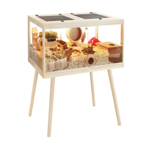 PROLEE Hamster Cage Chewproof, Mice and Rat Habitat with Transparent Sides, Hamster Cage with Openable Mesh Top, Solid Built with Lock Design and Leg Stand, 24" Long - size: 24.0"L x 16.0"W x 40.0"H