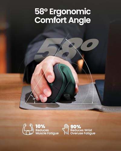 ProtoArc EM11 NL Wireless Ergonomic Mouse, Rechargeable Vertical Mice | 58° vertical design supports a natural wrist posture,connect 3 devices via Bluetooth/2.4G USB-A, 500mAh USB-C rechargeable. - color: Green
