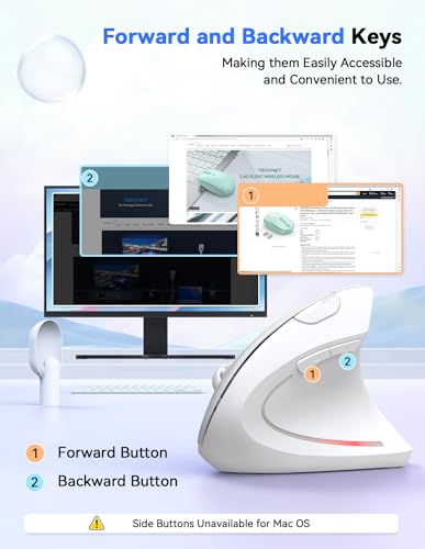 TECKNET Ergonomic Mouse Vertical Wireless with 2.4GHz USB A Receiver | 4800 DPI Optical Tracking, 12 Months Battery Operated, Carpal Tunnel Mice, 6 Buttons, Quiet, for Laptop, PC - White - color: White