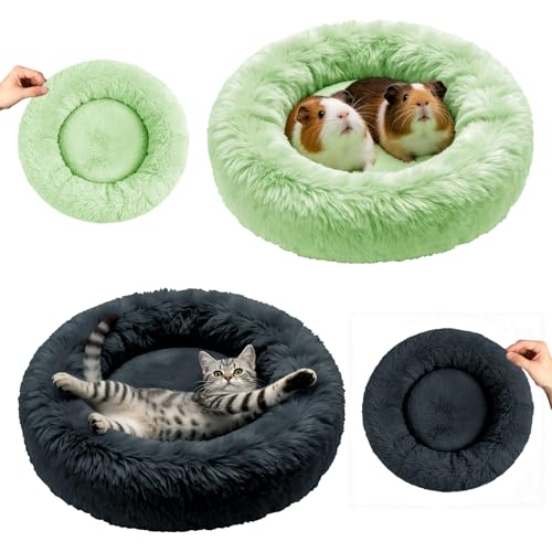 2 Pack 15.7in Plush Warm Pet Bed for Guinea Pigs, Dwarf Rabbits | 15.7×15.7in nest bed with raised anti-slip edges, thick plush winter warm, washable, offers private safe space