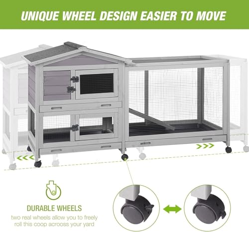 GUTINNEEN Large Rabbit Hutch Indoor Bunny Cage Outdoor with Chew-Proof Ramp 2-Story Mobile Guinea Pig Cages with 3 Pull-Out Trays - color: Grape Purple