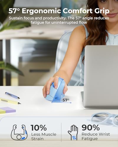 seenda MOU-302 Wireless Bluetooth Ergonomic Vertical Mouse with Volume Knob | Rechargeable 3-device mice for small/medium hands with quiet clicks, 1000/1600/2400 DPI for PC, laptop, MacBook, Light Blue - color: Light Blue