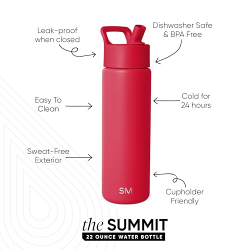 Simple Modern Insulated Water Bottle with Straw | 22oz | Red | Summit Stainless Steel Water Bottles, Metal Cup | Leak Proof for School, Gym, Travel, Sports | Ember Red - color: -Ember Red, style: 22oz