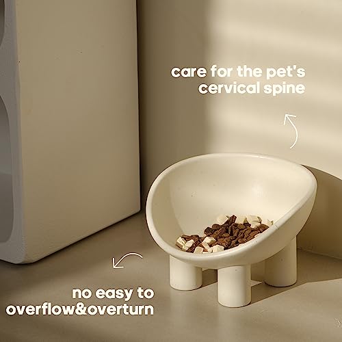 WENSHUO Elevated Cat Bowl, Ceramic Cat Food Bowl, 7 x 6.65 in, Matte Crème | 7 x 6.65 x 4.6 in four-leg ceramic cat bowl. Elevated anti-tip design supports comfortable feeding and helps reduce spills.