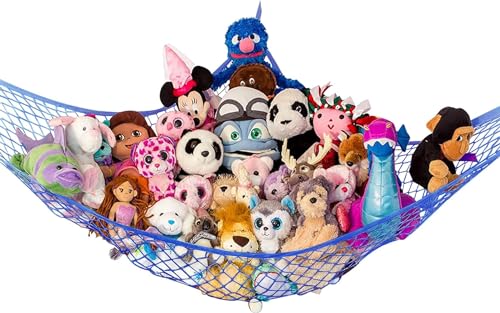 Stuffed Animal Hammock XL | Corner Stuffed Animal Storage & Plushie Net | Extra Large Toy Hammock for Stuffed Animals | Easy Hang, Hardware Included | Blue Bedroom Decor | by Lilly's Love - color: Blue, size: 1 Pack (XL) - 79" x 63" x 63"