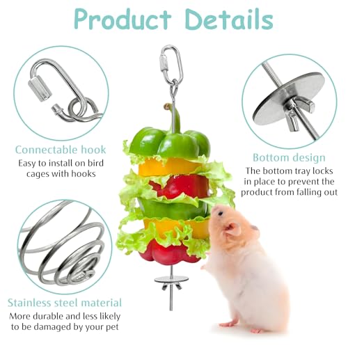 3 PCS Rat Enrichment Toys Stainless Steel Rat Foraging Toy Hanging Slow Feeder Mice Fruit Vegetable Skewer Food Holder Cage Accessories for Rodent Dwarf Hamster Gerbil