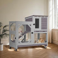 Rabbit Hutch Indoor for 2-4 Rabbits & Guinea Pigs，Bunny Cage with Slide-Out Plastic Trays，Wooden Small Animal Cage for Rabbits, Bunnies, and Guinea Pigs - color: (Grey-AIR7013)