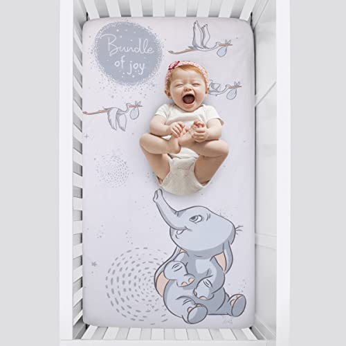Disney Dumbo Sweet Little Baby Light Blue and White Storks "Bundle of Joy" 100% Cotton Photo Op Nursery Fitted Crib Sheet - color: Dumbo Sweet Little Baby
