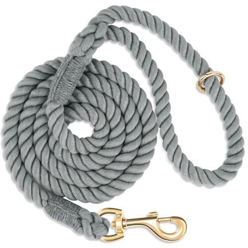 5 FT Handmade Rope Dog Leash for Small Medium and Large Dogs | Soft and Comfortable Grip, New Golden Heavy Duty Metal Clasp, Grey - color: Grey, size: 5FT x 1/2in (Pack of 1)