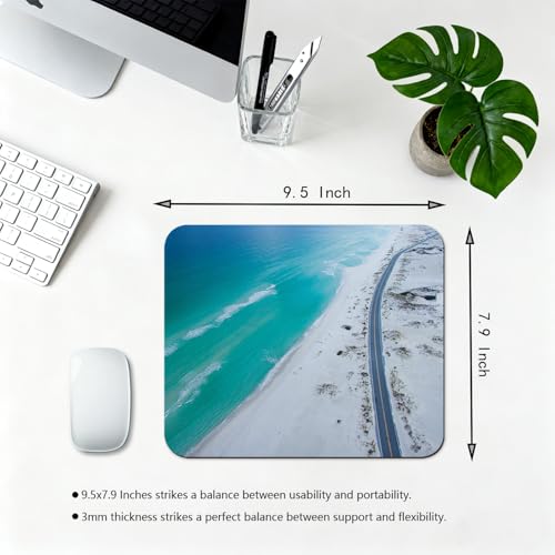 Turquoise Ocean White Sand Beach Mouse Pad, Coastal Highway Road Desk Mat | 9.5"x 7.9", Aerial View Nature Landscape, Cute Smooth & Anti-Slip Mousepad - color: Colorful Design Wknoon-Art 32