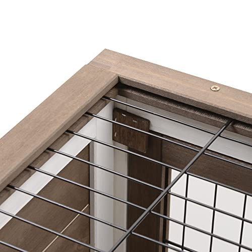 PawHut Wooden Rabbit Hutch Elevated Bunny Cage Indoor Small Animal Habitat with Enclosed Run with Wheels, Ramp, Removable Tray Ideal for Guinea Pigs, Brown | Small Animal Habitat, Enclosed Run, Wheels, Ramp, Removable Tray - color: Brown