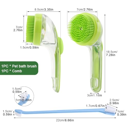 Pet Bath Brush, 2 in 1 Dog Bath Brush with Built-in Shampoo Dispenser, Pet Wash Brush with Double Head Toothbrush, Grooming Massage Brush for Dogs & Cats - color: Green
