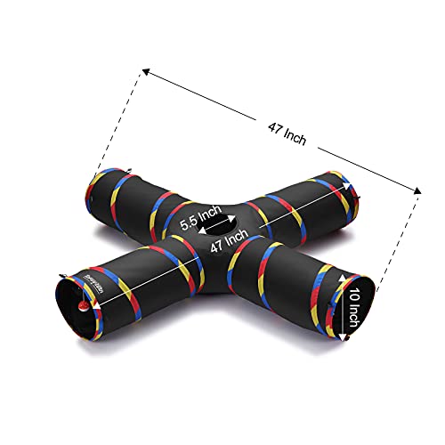 Cat Tunnels - 4 Way Cat Tunnel for Indoor Cats Play & Exploration (with Mouse Toy) - Collapsible Pop Up Tubes for Ferrets, Rabbits, and Small Dogs Fun