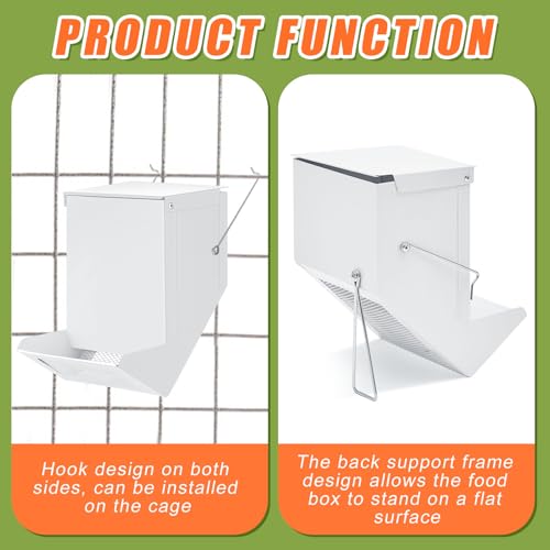 2 Pcs Rabbit Feeder for Cages Small Animal Food Pellet Dispenser with Lid Metal Chicken Grit Oyster Shell Squirrel Feeders Outside(4.7 Inches,Mesh Bottom,White) - color: White, size: 4.7 Inches, style: Mesh Bottom