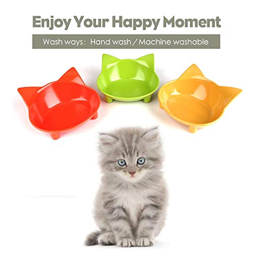 Cat Bowls, Non-Slip Food and Water Bowls for Cats & Dogs, Wide & Shallow Design to Prevent Whisker Fatigue, Safe Food-Grade Pet Dishes for Kittens, Puppies, Rabbits - color: 3Yellow+Green+Orange