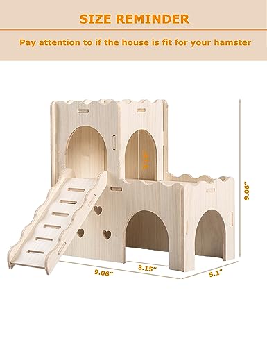 Hamster Hideout Cage Accessories - Hamster House and Habitat Wooden Hide Hut with Climbing Ladder for Syrian Dwarf Gerbils and Mouse Mice Rat Other Small Animals etc.