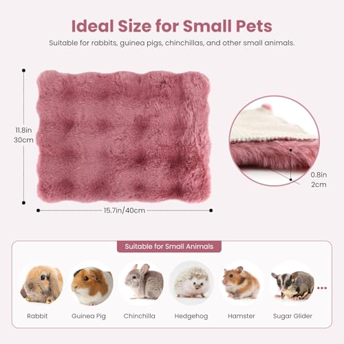 2 Pack Rabbit Mat, Soft Plush Bunny Bedding with Non-Slip Bottom, Washable Fluffy Guinea Pig Cage Liner, Small Pet Sleeping Pads for Hamster, Chinchilla, Pink - color: Pink