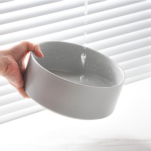 6'' Ceramic Raised Dog Bowl - 30Oz Dog Food & Water Bowl with Elevated Non-Slip Bamboo Stand, Dishwasher & Microwave Safe, Anti Vomiting Heavy Duty Pet Bowl for Small and Medium Dogs, Grey - color: 1 x Bowl + Stand - Grey, size: 6 inch