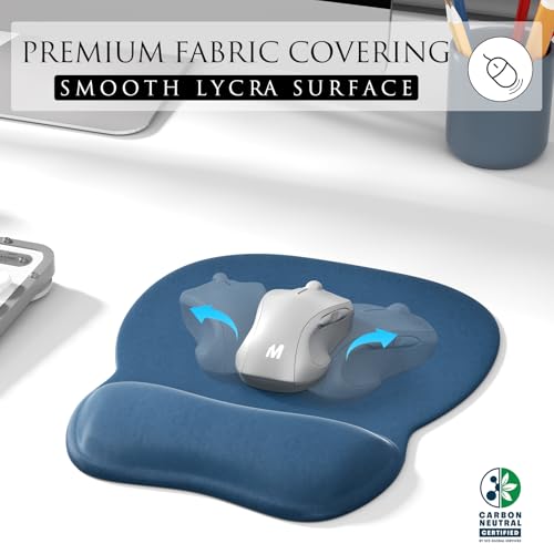 MROCO Ergonomic Mouse Pad with Gel Wrist Rest, 9.4 x 8.1 in, Navy Blue | Ergonomic Shape Design, Multiple Pattern Options, Gel Wrist Comfort, Smooth Lycra Surface, Non-Slip PU Base - color: Navy Blue