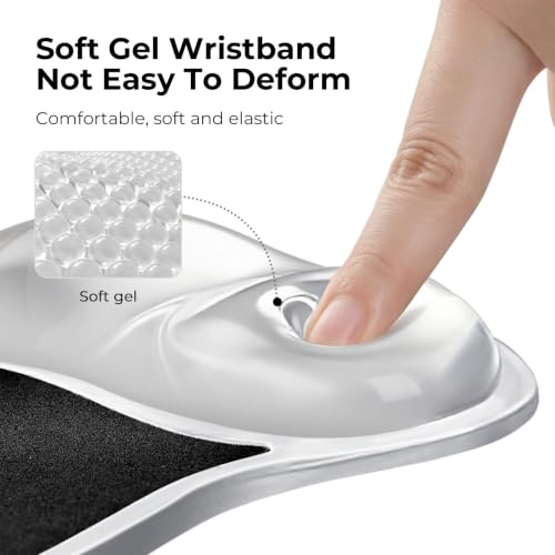 EooCoo Ergonomic Waterproof Mouse Pad with Gel Wrist Rest Support | Middle Concave Design for Natural Wrist Alignment, Non-Slip Base Mousepad, Carpal Tunnel Relief, Office Desk Accessories - color: Transparent Black