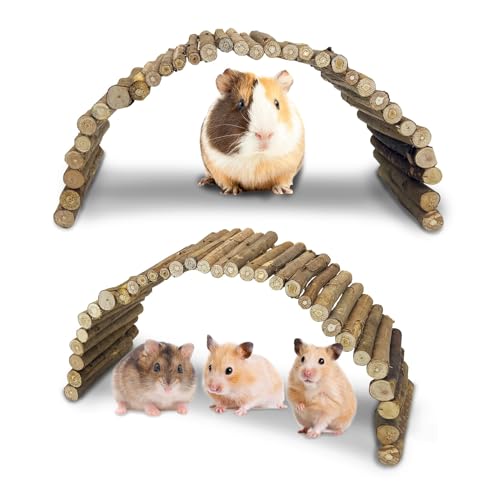 Hamiledyi Wooden Hamster Bridge Ladder 19.7" L x 5.9" W Large Climbing Toy Natural Hideout Tunnel Ramp Hamster Cage Accessories for Rabbits Guinea Pigs Ferret Tortoise Reptile (Pack of 2) - size: 19.7" L x 5.9" W