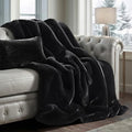 EVERGRACEHOME Faux Chinchilla Fur Throw Blanket, 50"x60", Black Noir Mink | Luxury, Super Soft, 1220GSM, Fluffy Cozy Mink, Reversible Velvet Back, Warm Thick Heavy Winter Throw for Couch Bed, Gift - color: Black Noir Mink, size: 50"x60"