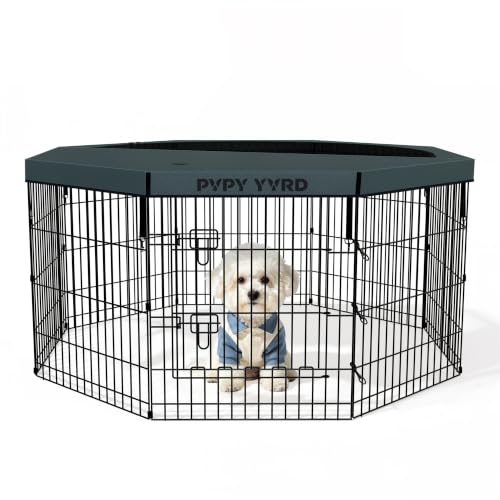Puppy Playpen with Top Cover,Dog Pen Foldable Dog Fence 8 Panels 30 Inch | Dog Playpen with Door for Indoor Outdoor,Dog Exercise Fences for Small Medium Animals - size: 30''H