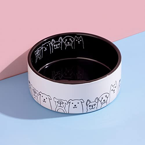 Ceramic Dog Bowls - Non-Slip, 16 Fl Oz Black Bowls with Adorable Dog Patterns (Small) - color: Black Patterned, size: Small-5.5 inch