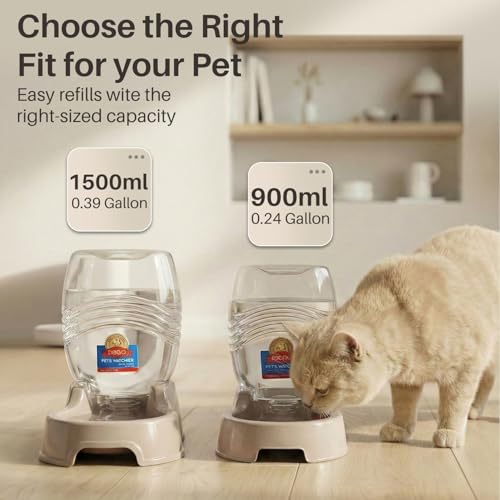 Flexzion Gravity Pet Water Dispenser for Cats & Small Dogs, 1/4 Gal Beige | Automatic Cat and Dog Waterer with 900 Ml Reservoir, Non-Skid Feet, Recessed Carry Handle, and Easy-Clean Pp Bowl - color: Beige, size: 1.5 L