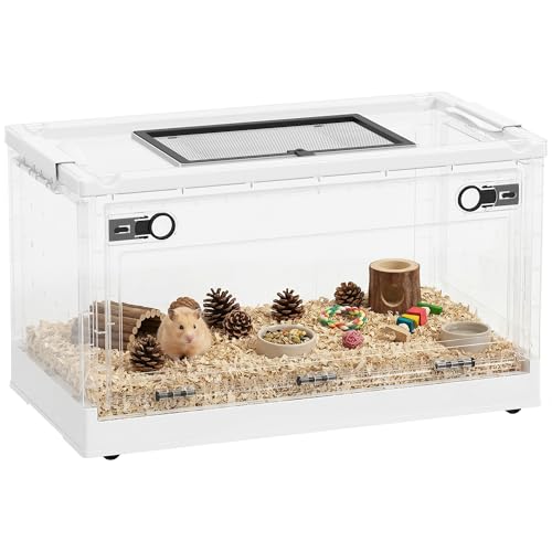 PawHut Hamster Cage Stackable for Dwarf Hamsters 22" x 13" x 12" White | Small Animal Cage, Front Door, Ventilated Gerbil Habitat, for Gerbils, Mice