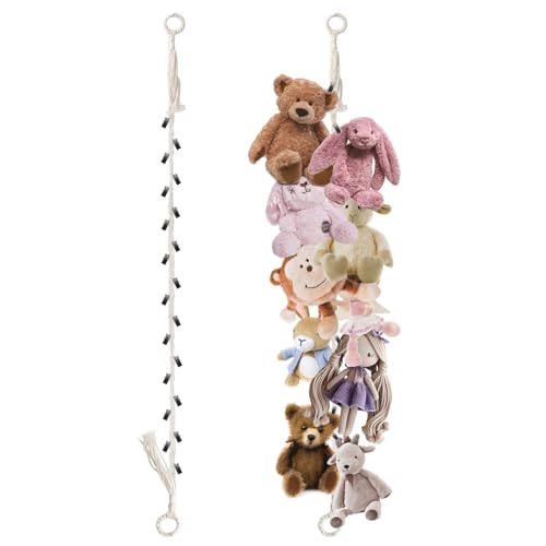 Munzong 80" Beige Hanging Stuffed Animal Storage Chain with 20 Metal Clips | Cotton Stuffed Animal Display Holder Plush Qrganizer for Nursery Room Corner Wall Decor Play Room - color: Beige, size: 1 Pack