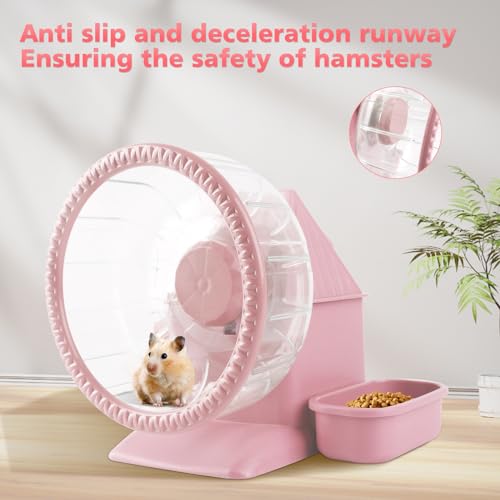 4 in 1 Silent Large Hamster Wheel Multifunctional Hamster Running Wheel Quite Running Spinner Wheel Accessories with Food Bowl Water Bottle for Hamsters Dwarf Gerbil (Pink) - color: Pink