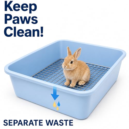 Oncpcare Deep Guinea Pig Litter Box with Metal Grid, Plastic Bunny Litter Pan Potty Trainer Tray for Small Animals Guinea Pig Ferret Rat Ideal for Cage Training and Easy Cleaning (15”x12”x4”, Blue) - size: M (15”x12”x4”)