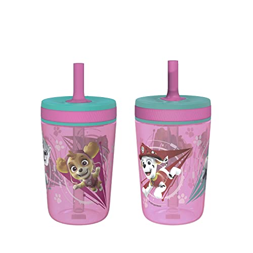 Zak Designs Kelso 15 oz Tumbler Set (Paw Patrol Skye & Everest) Leak-Proof Screw-On Lid with Straw Made of Durable Plastic and Silicone, Perfect Cup Bundle for Toddlers, Kids (2pc Set) | BPA Free, Plastic, Sippy Cups, Cup Holder Friendly, Dishwasher Safe,