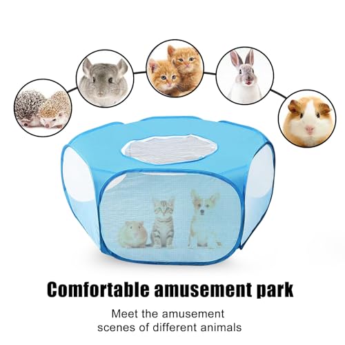 2-Pack Guinea Pig Carrier Backpack and Playpen with Lid, Breathable Pet Playpen Pop Open Exercise Fence, Portable Small Animal Cage for Rabbits, Chinchillas, Squirrel, Lizard, Sugar Glider - color: Blue