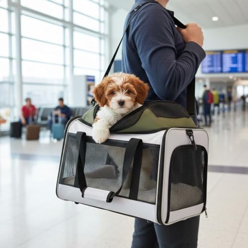Cat Carrier Dog Carrier Airline Approved, Pet Carrier for 2 Cats Small Medium Dogs, Soft Cat Carrier 18x15x15 with Foldable Bowl & Washable Pad, TSA Approved Dog Carriers by Luniko Shop (Cream) - color: Cream