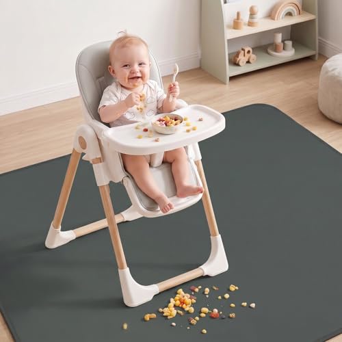 Basumee Splat Mat for Under High Chair, Waterproof & Mess-Proof Floor Mat | 46"×42" Baby Splash Mat, Non Slip Bottom, 4-Layer Fabric, Food & Liquid Catcher, Machine Wash for Boy Girl, Meals, BLW, Craft - color: Gray, size: 46x42 Inches