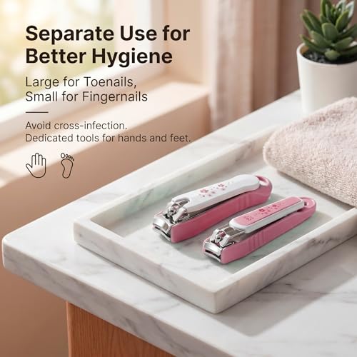 PAFASON Ultra Sharp Nail Clipper Set, Fingernail and Toenail Trimmer Cutter, Stainless Steel, Curved Blade, Sturdy, Nail Catcher, Nail Files for Men and Women - color: Pink