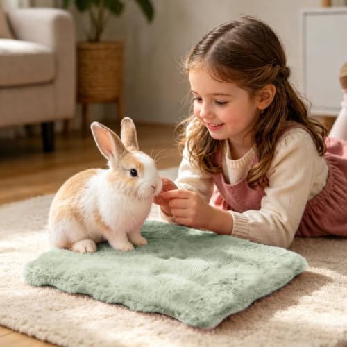 2 Pack Rabbit Mat, Soft Plush Bunny Bedding with Non-Slip Bottom, Washable Fluffy Guinea Pig Cage Liner, Small Pet Sleeping Pads for Hamster, Chinchilla, Green - color: Green